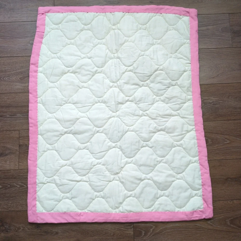 Vintage 80s Baby Quilt Wall Hanging Pastel Animal Cat Whale Duck Floral Folk Art
